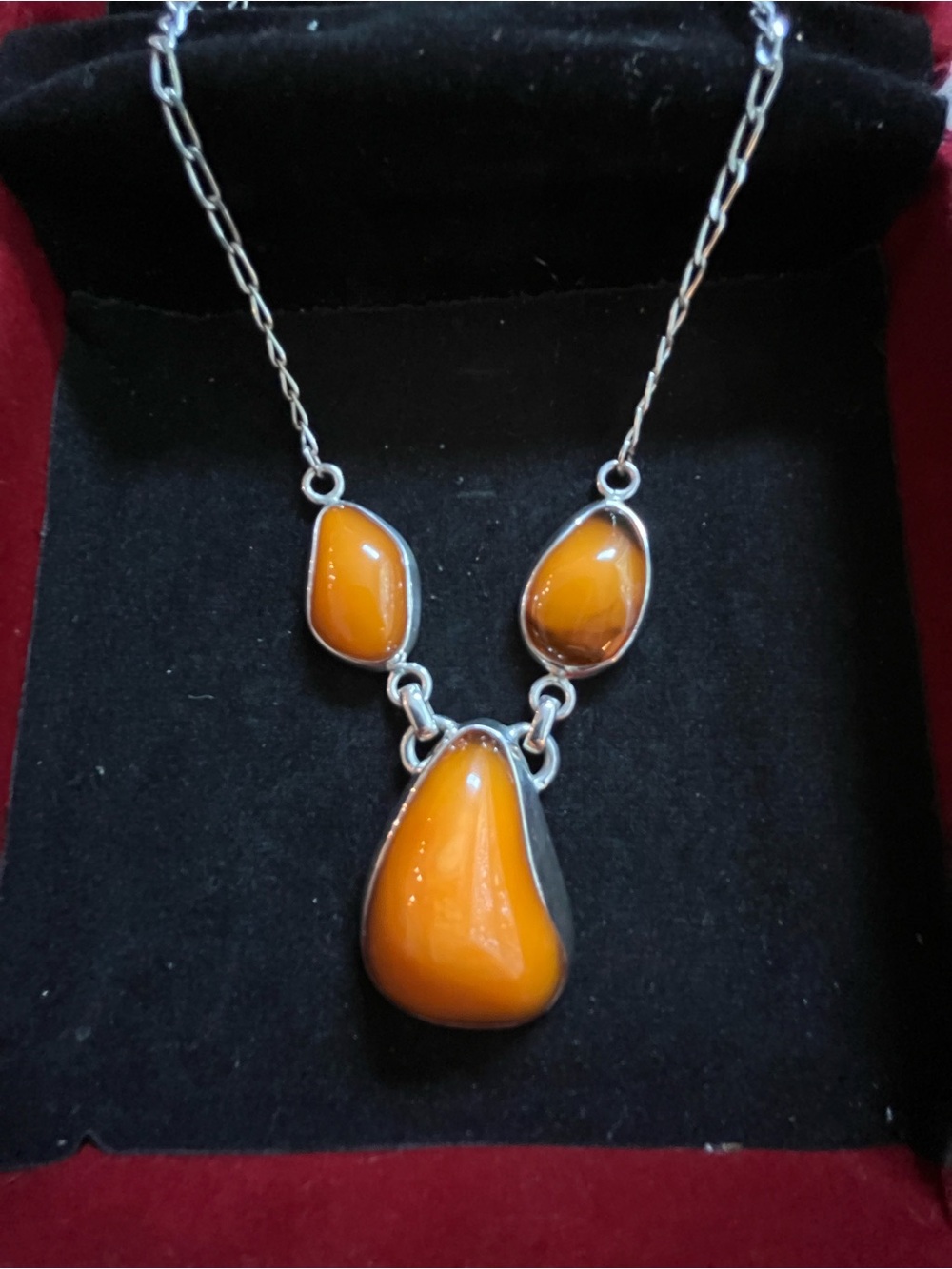 Sterling Silver Orange Agate Teardrop Necklace